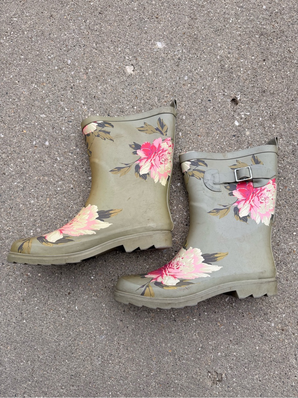 Floral Olive Green Waterproof Rain Boots for Women